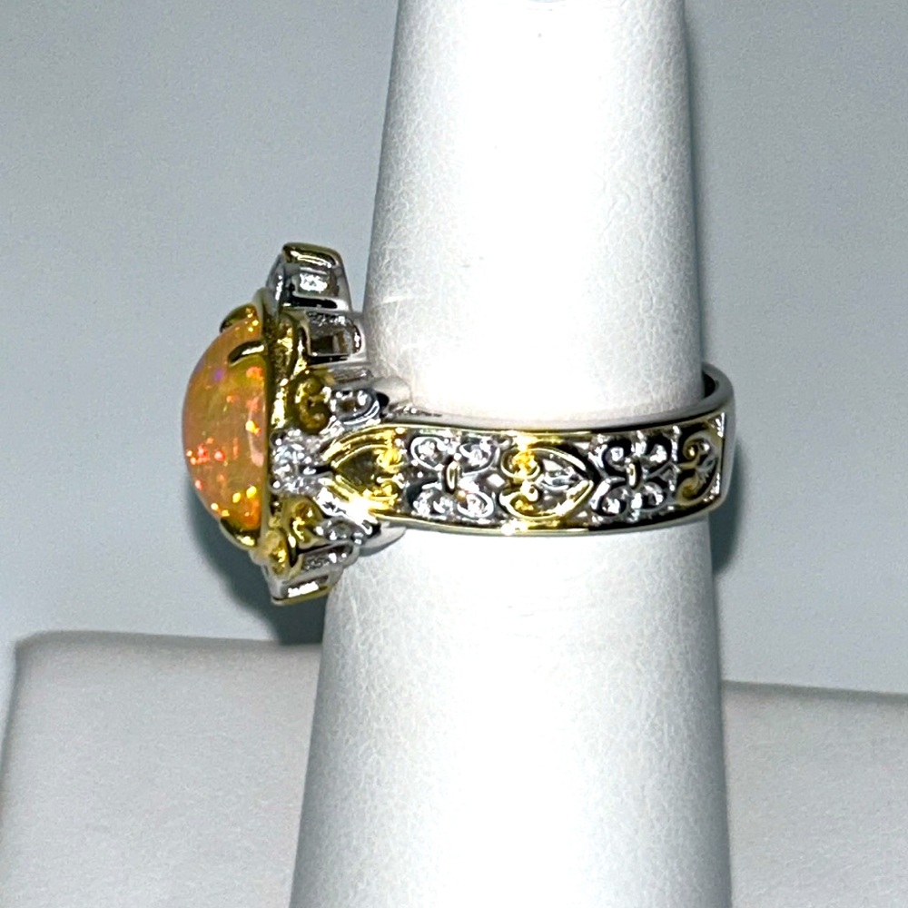 NWOT Gems En Vogue Sterling 18K Ethiopian Opal White Topaz Designer Ring Boho - Picture 3 of 10